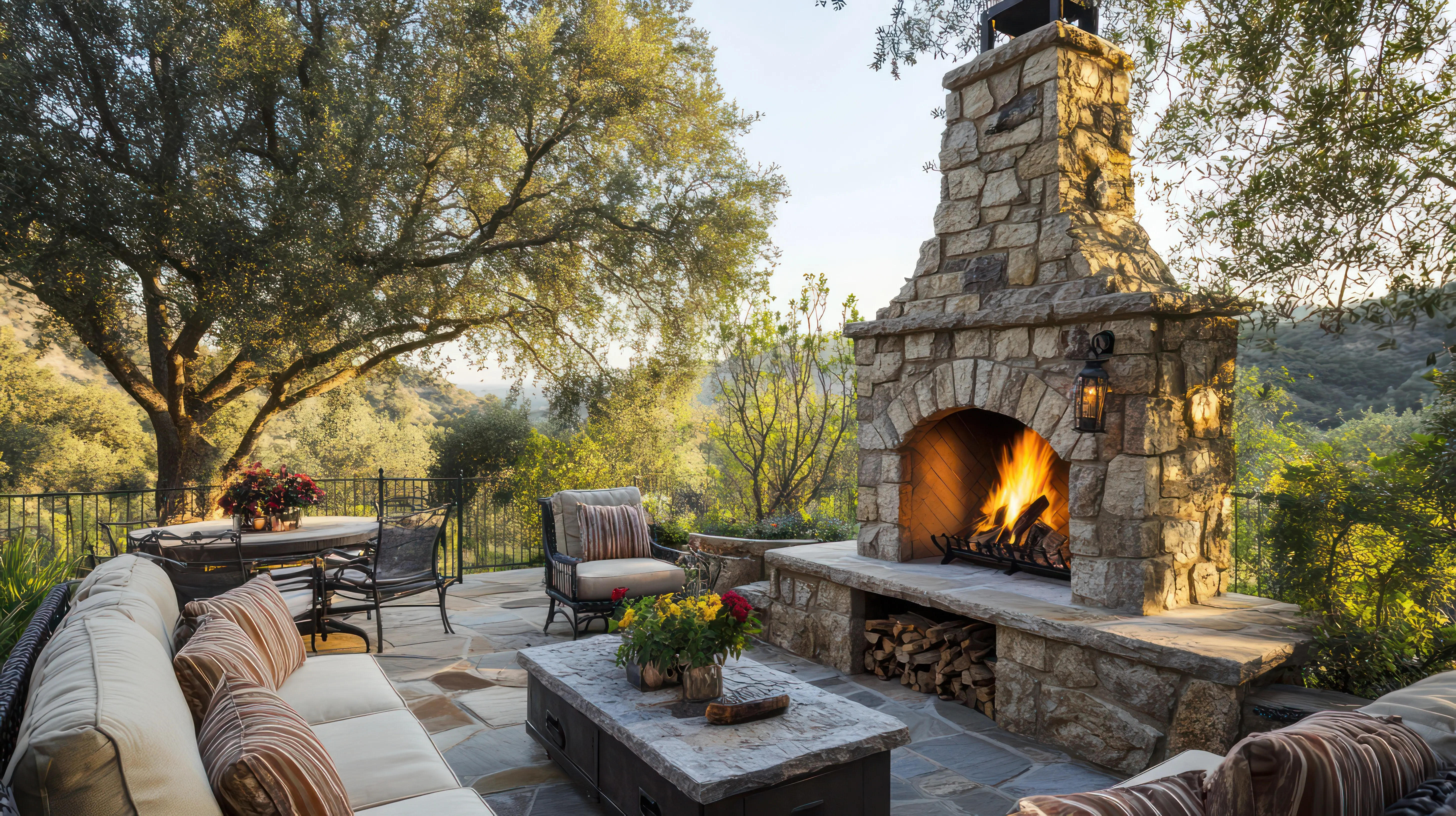 Open-air fireplace with a view