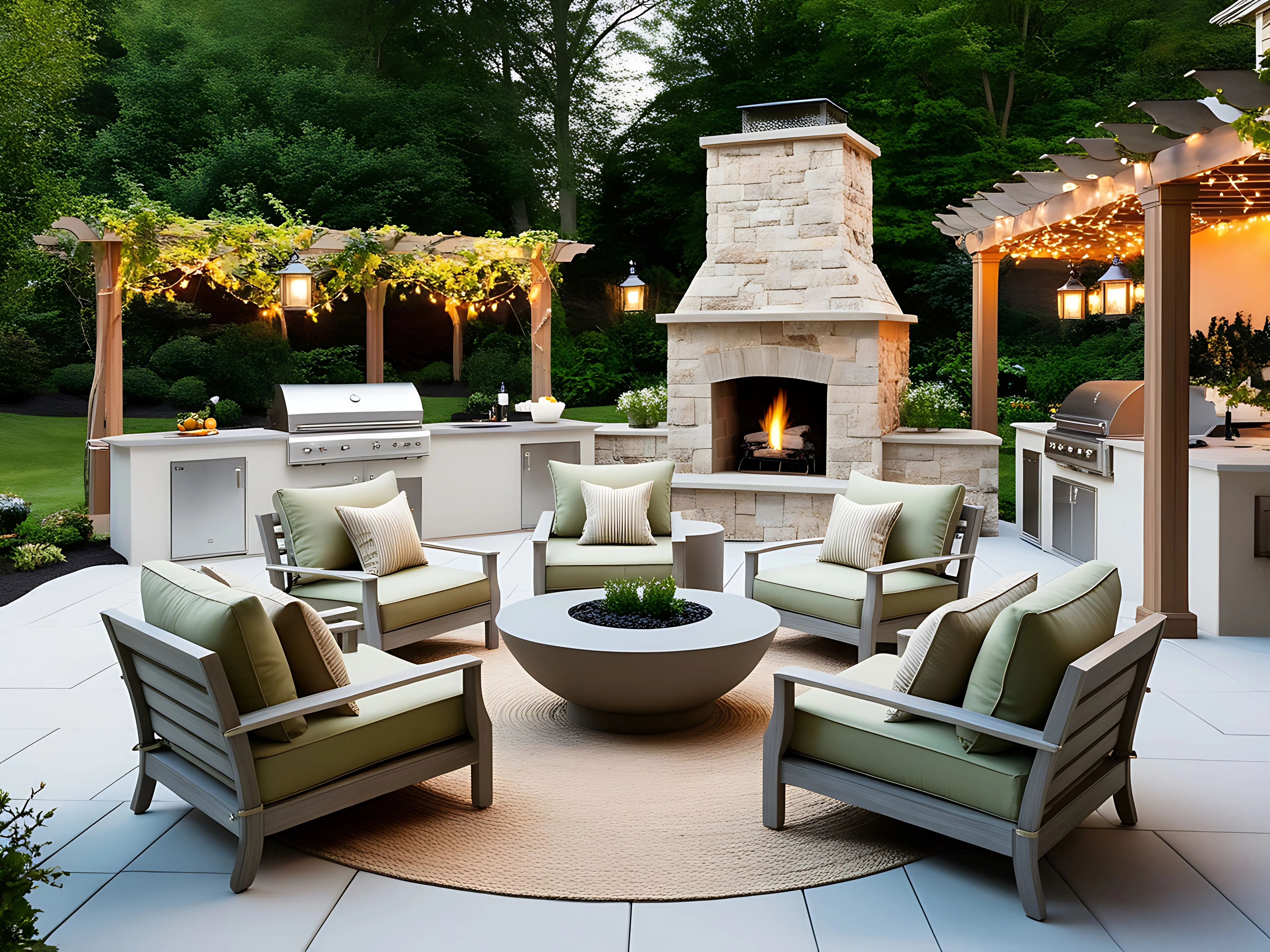 Contemporary back patio with garden seating and an entertainment area
